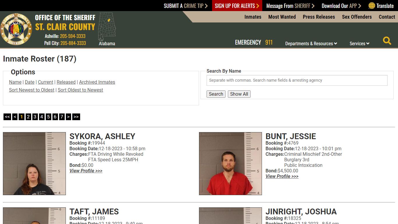 Inmate Roster (180) - St. Clair County Sheriff's Office